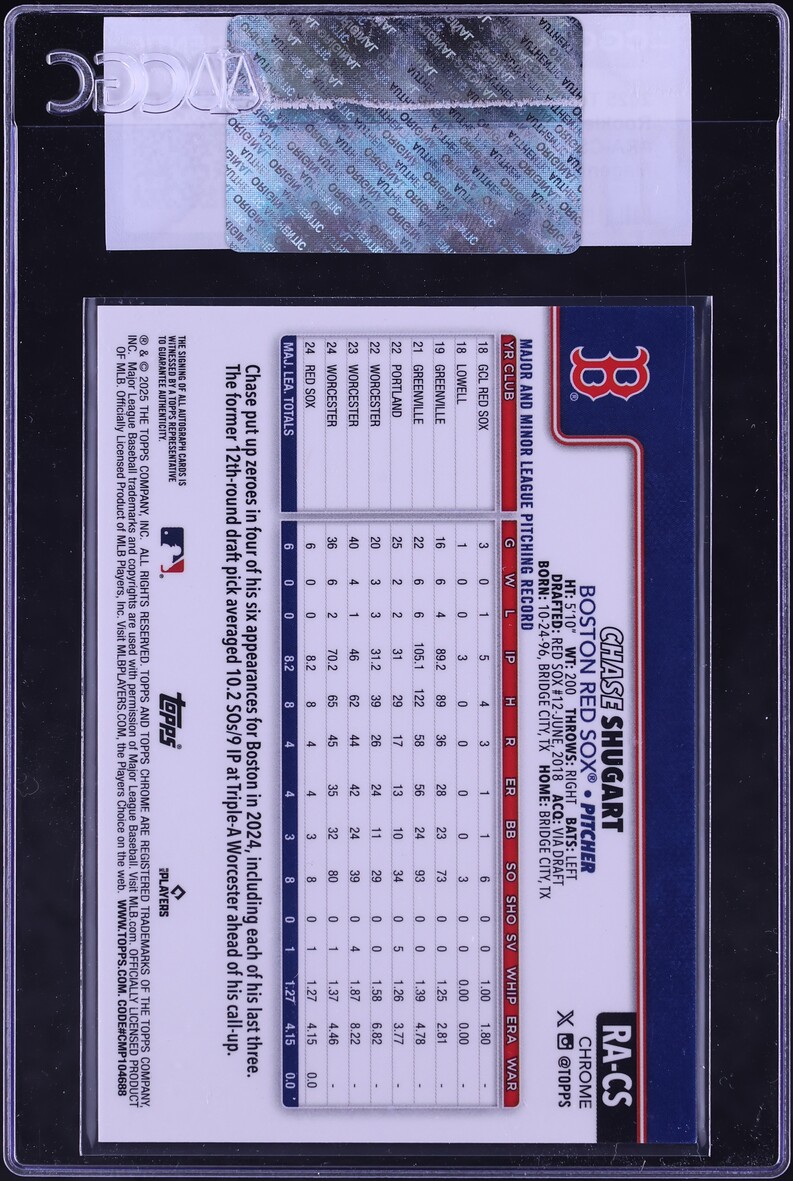 2025 Topps Chrome Update Magenta Purple Lava Lamp Refractor Chase Shugart RC AUTO /299 CGC AUTH