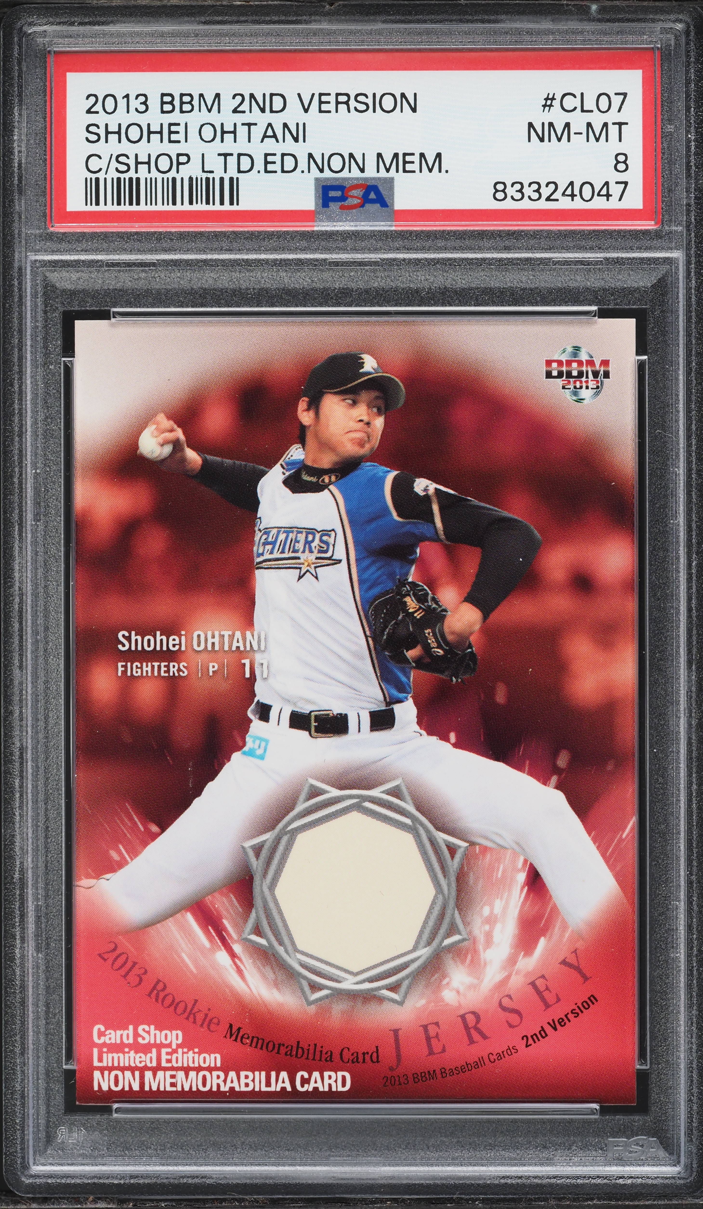 2013 BBM 2nd Version Limited Shohei Ohtani ROOKIE PATCH #CL07 PSA