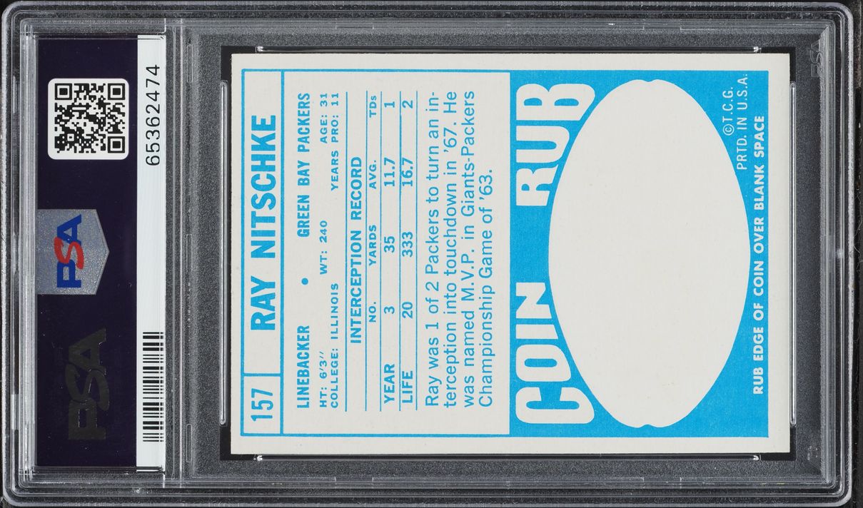 1968 Topps Football Ray Nitschke #157 PSA 7 NRMT