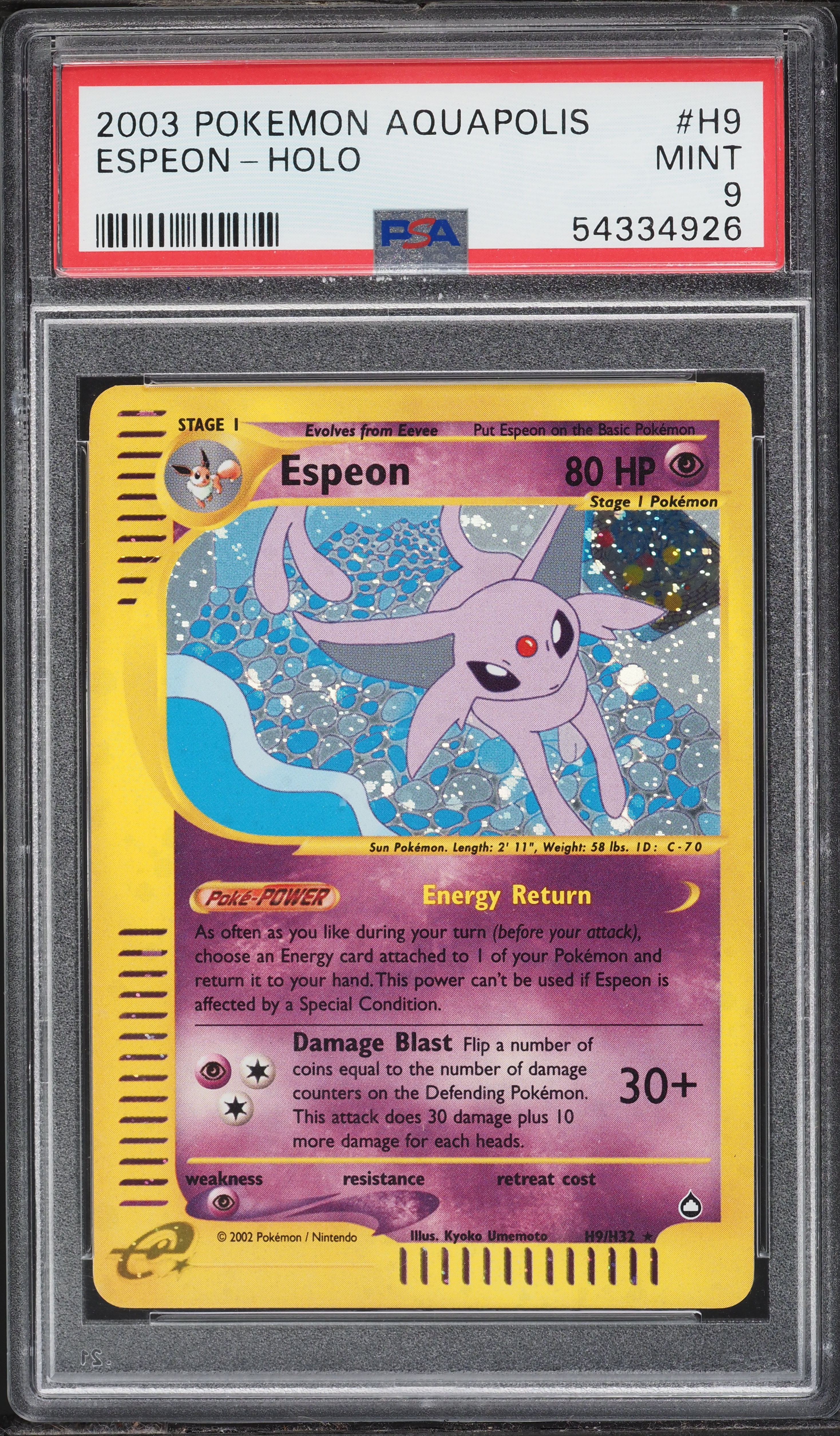 2003 Pokemon Aquapolis Holo Espeon #H9 PSA 9 MINT on Fanatics Collect