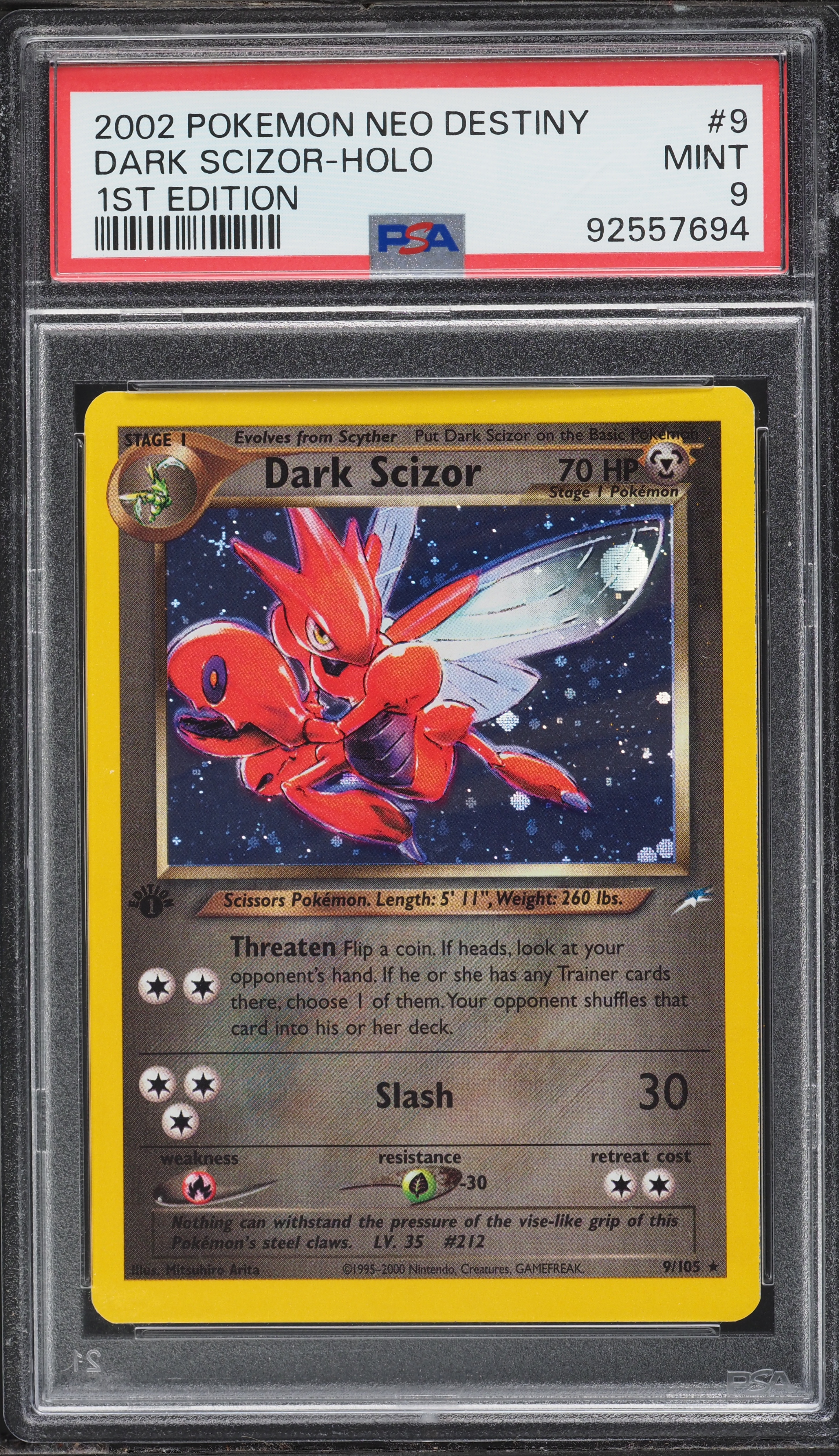 2002 Pokemon Neo Destiny 1st Edition Holo Dark Scizor #9 PSA 9