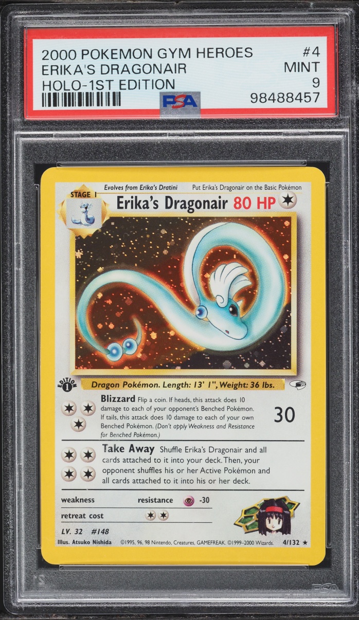 2000 Pokemon Gym Heroes 1st Edition Holo Erika's Dragonair #4 PSA 9 MINT