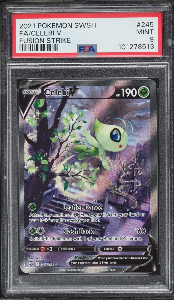 2021 Pokemon Sword & Shield Fusion Strike Full Art Celebi V #245 PSA 9 MINT