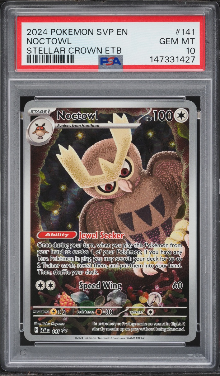 2024 Pokemon Scarlet & Violet Promo Stellar Crown ETB Full Art Noctowl #141 PSA 10 GEM MINT