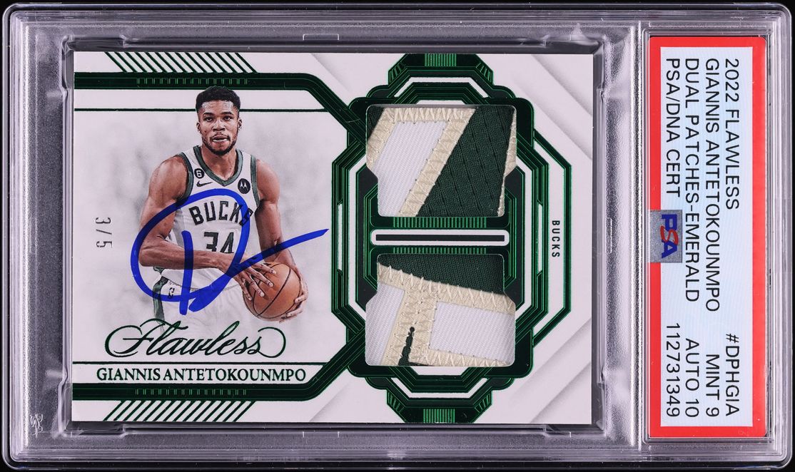 2022 Panini Flawless Emerald Giannis Antetokounmpo DUAL PATCH AUTO