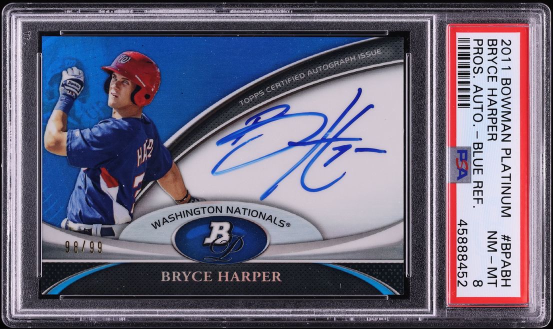 2011 Bowman Platinum Blue Refractor Bryce Harper PROSPECT AUTO /99 #BPA-BH PSA 8 NM-MT