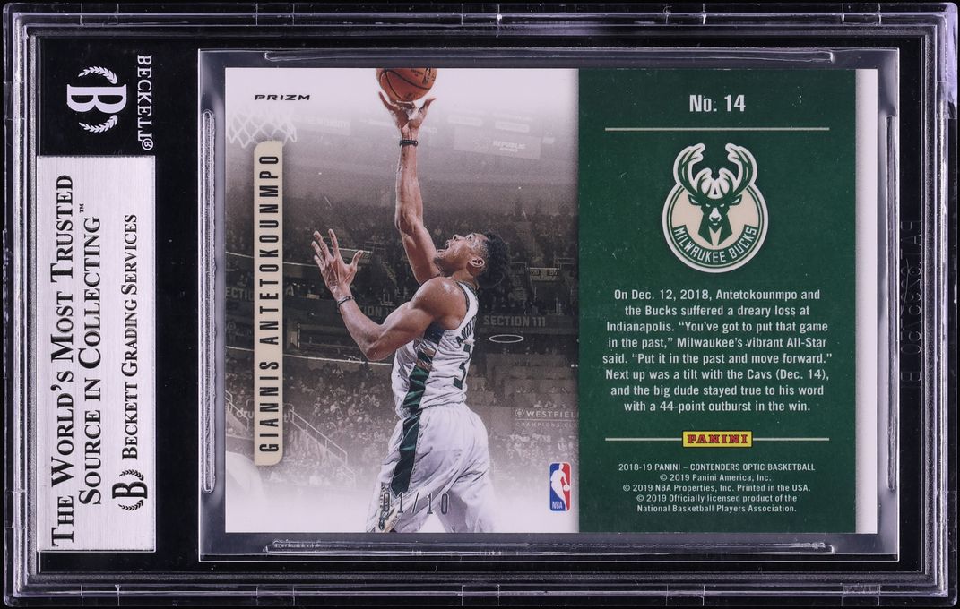 2018 Panini Contenders Optic Playing The Numbers Game Gold Giannis Antetokounmpo #14 BGS 9 MINT