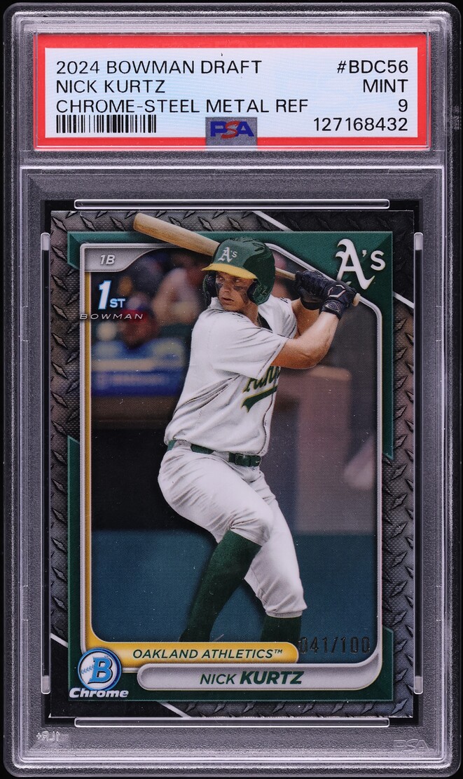 2024 Bowman Chrome Draft Steel Metal Refractor Nick Kurtz PROSPECT /100 #BDC-56 PSA 9 MINT