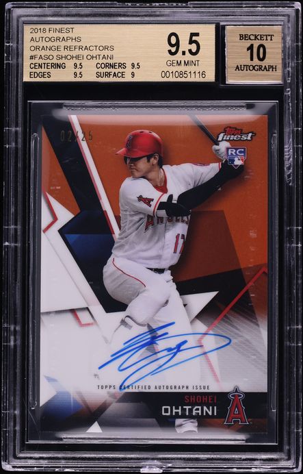 2018 Finest Orange Refractor Shohei Ohtani ROOKIE AUTO /25 #FA-SO BGS 9.5 GEM MINT
