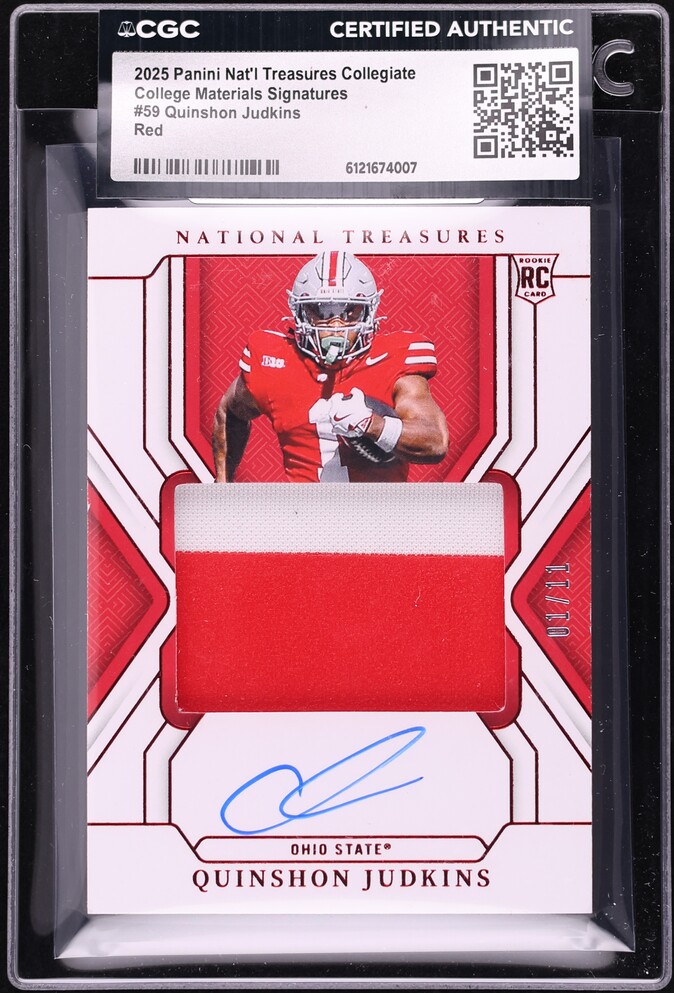 2025 National Treasures Collegiate Red Quinshon Judkins ROOKIE PATCH AUTO 1/11 #59 CGC AUTH