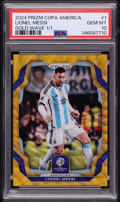 2024 Panini Prizm Conmebol Copa America Gold Wave Lionel Messi 1/1 #1 PSA 10 GEM MINT