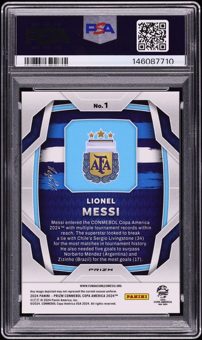 2024 Panini Prizm Conmebol Copa America Gold Wave Lionel Messi 1/1 #1 PSA 10 GEM MINT