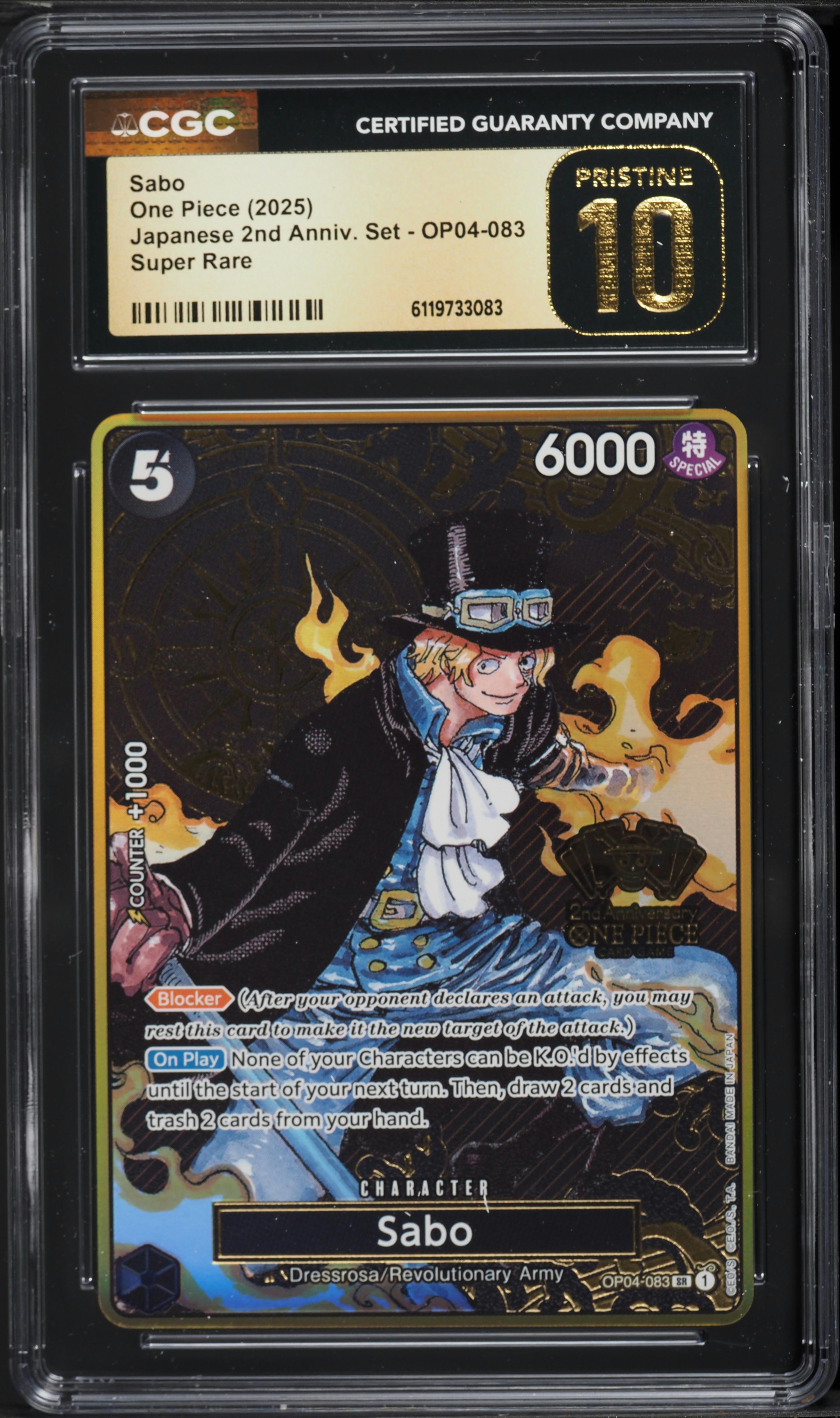 2025 One Piece 2nd Anniversary Set SR Sabo #OP04-083 CGC 10
