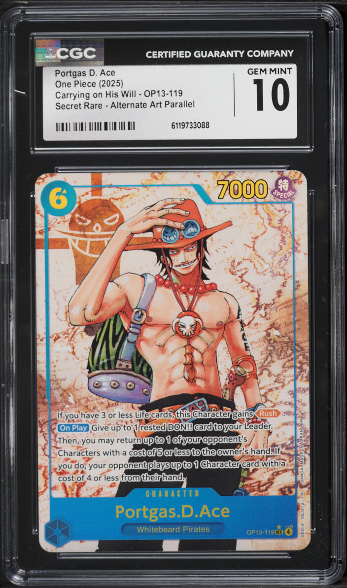 2025 One Piece Carrying On His Will Alt Art SEC Portgas D. Ace #OP13-119  CGC 10 GEM MINT on Fanatics Collect