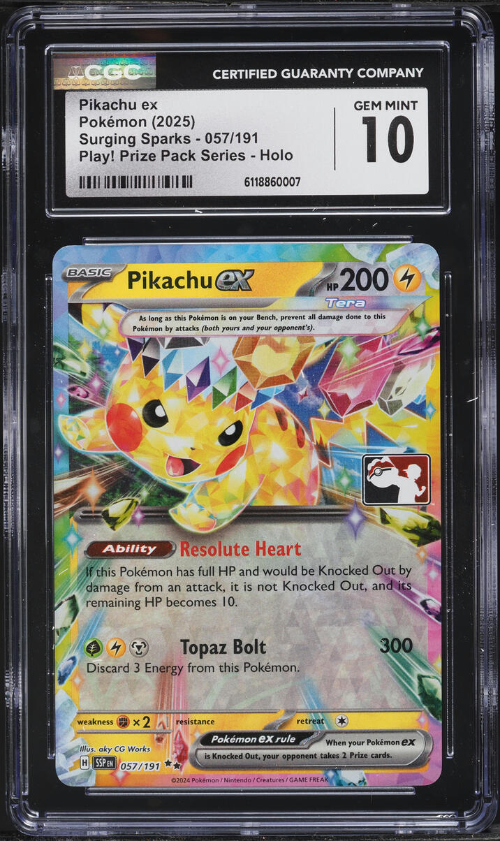 2025 Pokemon SV Surging Sparks Play! Prize Pack Series Holo Pikachu ex #57 CGC 10 GEM MINT