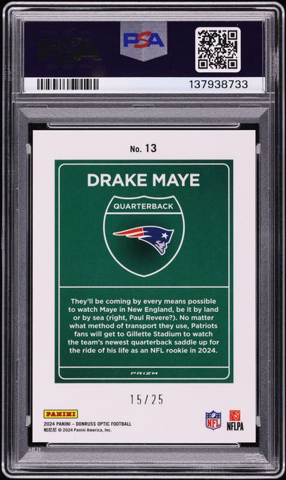 2024 Donruss Optic Downtown Black Pandora Drake Maye ROOKIE /25 #13 PSA 10 GEM MINT