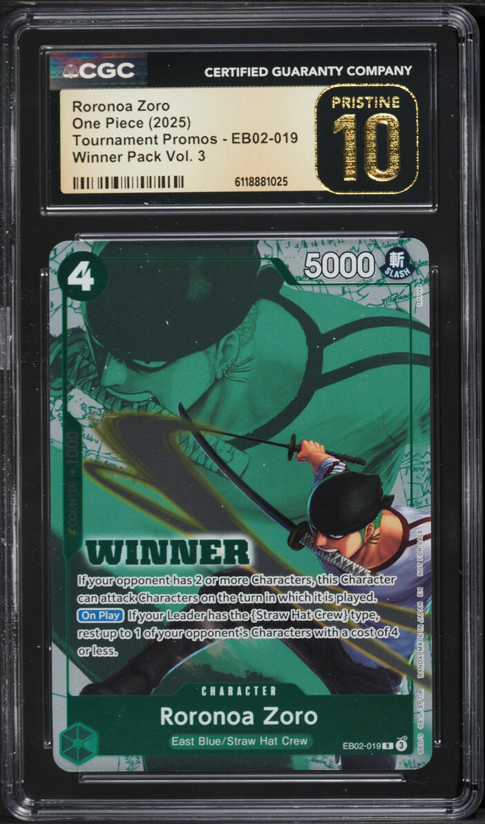 2025 One Piece Tournament Promos Winner Pack Volume 3 Roronoa Zoro #EB02-019 CGC 10 PRISTINE