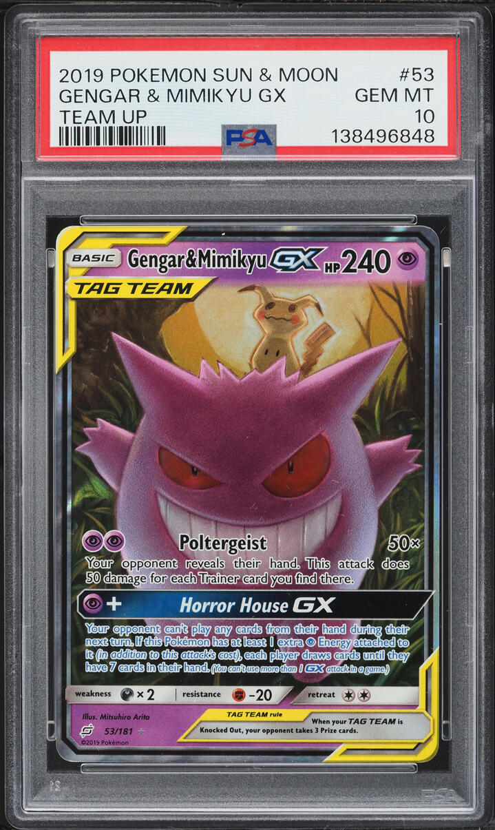 2019 Pokemon Sun & Moon Team Up Gengar & Mimikyu GX #53 PSA 10 GEM