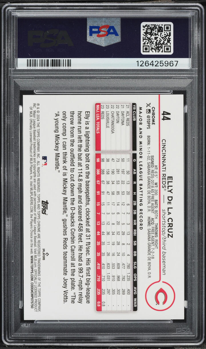 2024 Topps Chrome Variation Green Speckle Refractor Elly De La Cruz ROOKIE /99 #44 PSA 10
