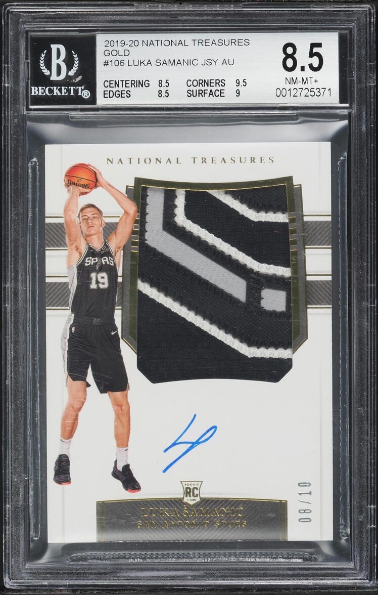 2019 National Treasures Gold Luka Samanic ROOKIE PATCH AUTO /10 #106 BGS 8.5 NM-MT+