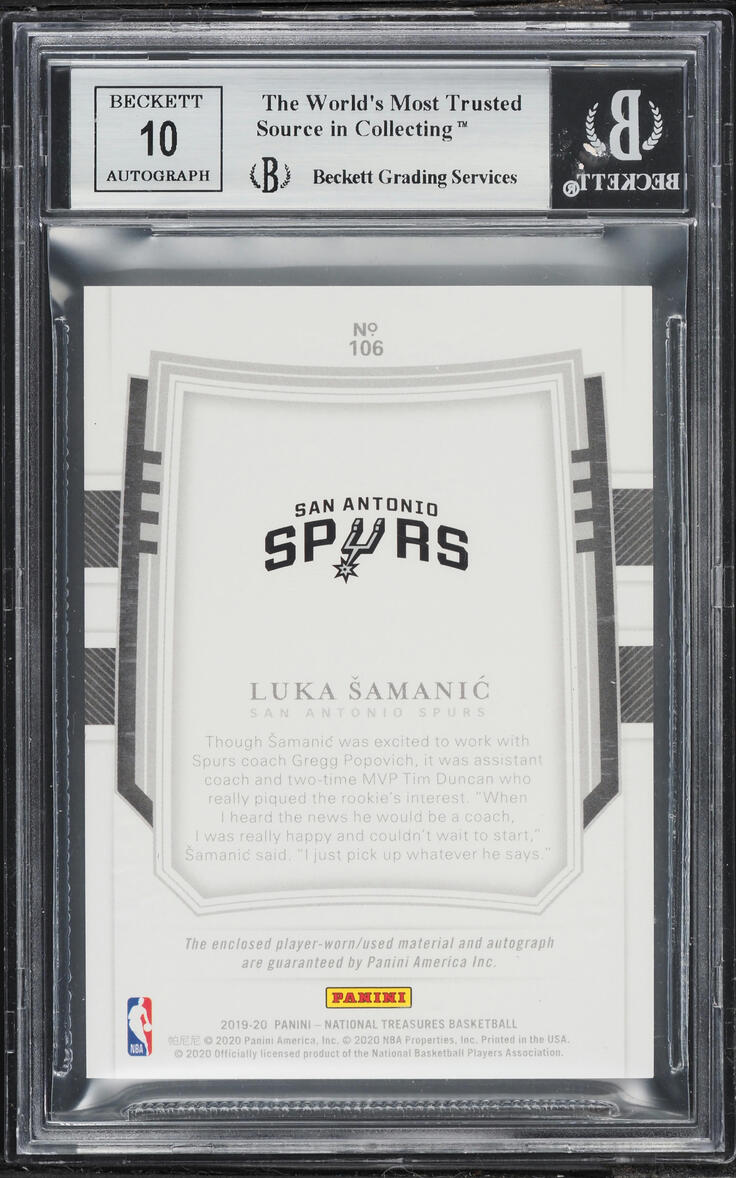 2019 National Treasures Gold Luka Samanic ROOKIE PATCH AUTO /10 #106 BGS 8.5 NM-MT+