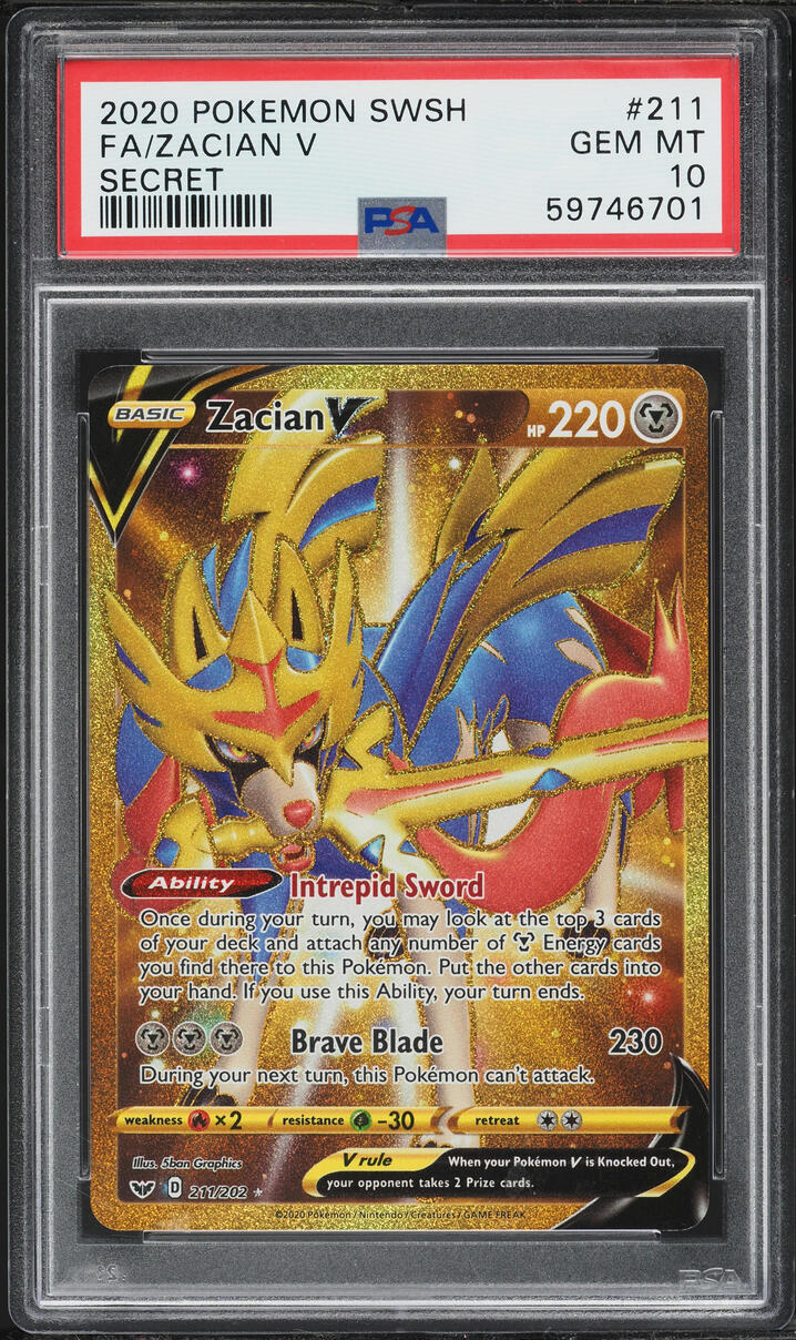 2020 Pokemon Sword & Shield Gold Rare Zacian V #211 PSA 10 GEM MINT