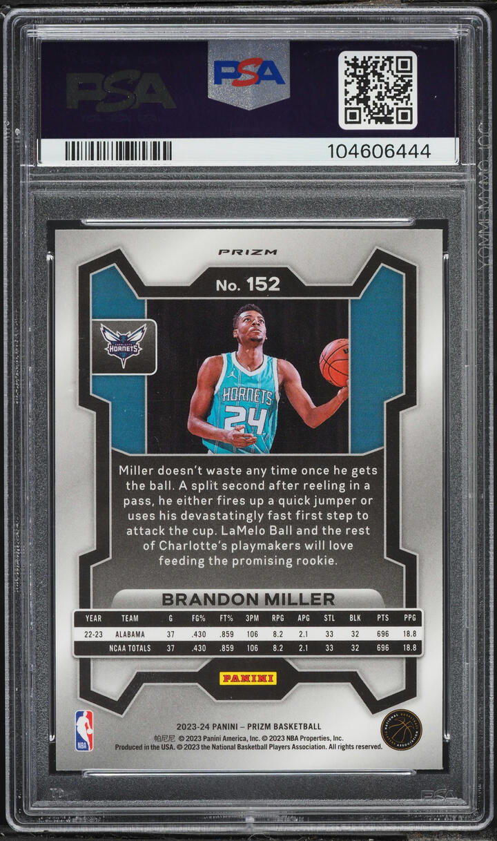 2023 Panini Prizm Silver Brandon Miller ROOKIE #152 PSA 10 GEM MINT