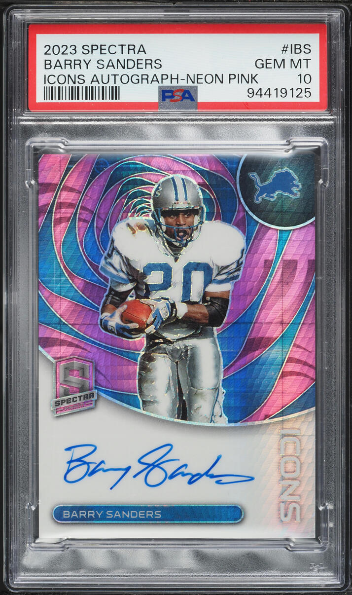 2023 Panini Spectra Icons Neon Pink Barry Sanders AUTO /15 #IBS PSA 10 GEM MINT
