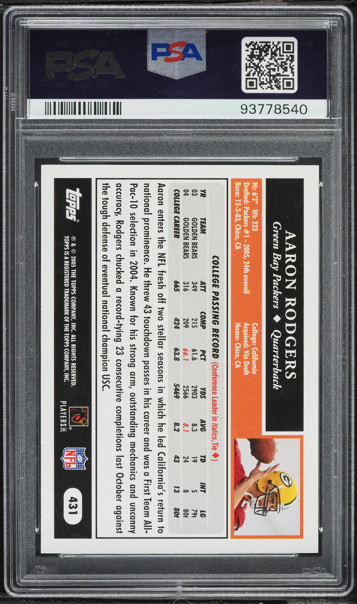 2005 Topps Football 50th Anniversary Aaron Rodgers ROOKIE #431 PSA 9 MINT