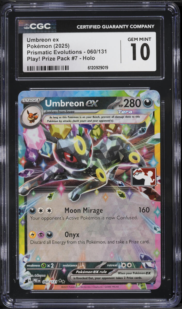 2025 Pokemon SV Prismatic Evolutions Play Prize Pack 7 Holo Umbreon ex #60 CGC 10 GEM MINT