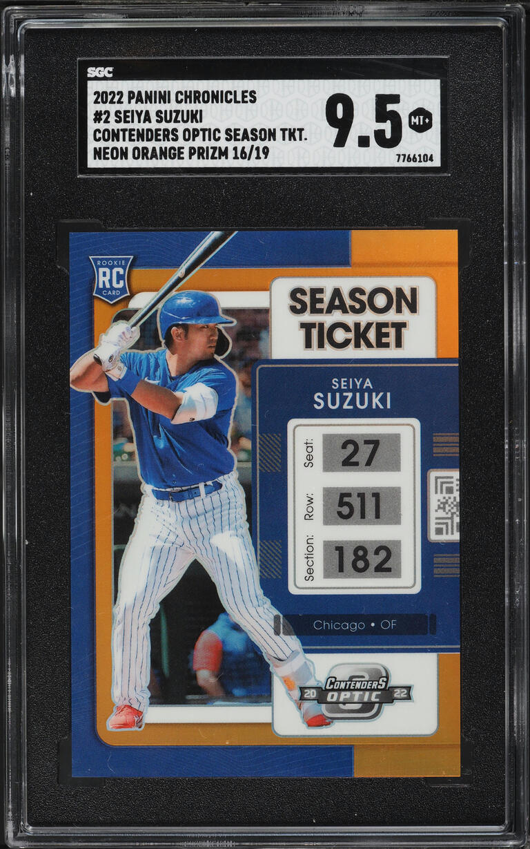 2022 Panini Chronicles Contenders Optic Neon Orange Prizm Seiya Suzuki ROOKIE /19 SGC 9.5 MINT+