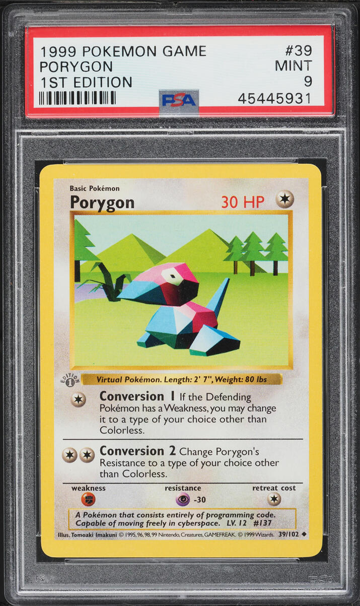 1999 Pokemon Base Set Shadowless 1st Edition Porygon #39 PSA 9 MINT