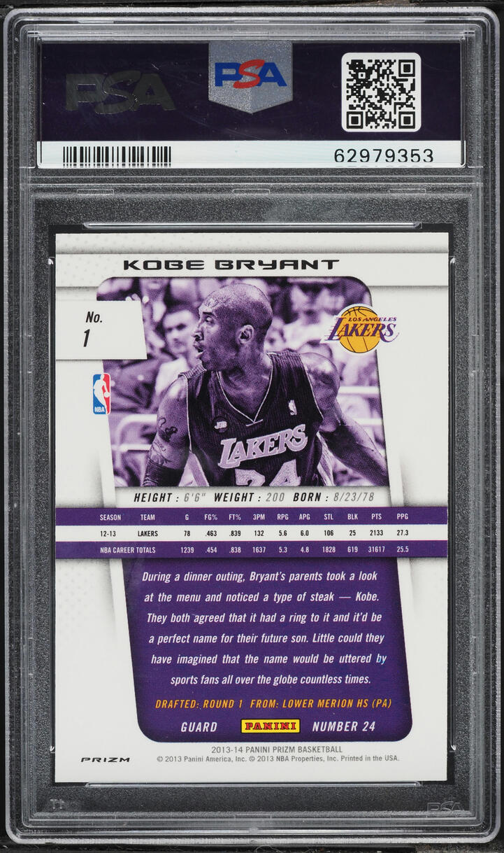 2013 Panini Prizm Red White Blue Mosaic Kobe Bryant #1 PSA 9 MINT