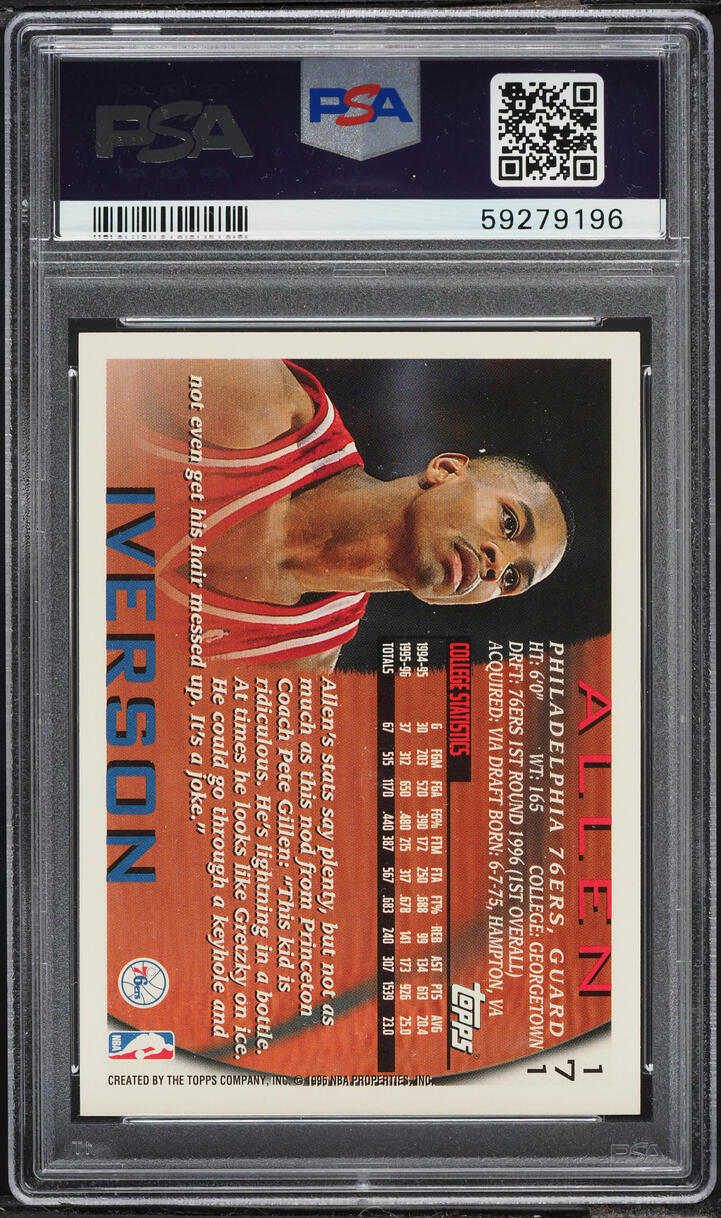 1996 Topps Basketball Allen Iverson ROOKIE #171 PSA 8 NM-MT