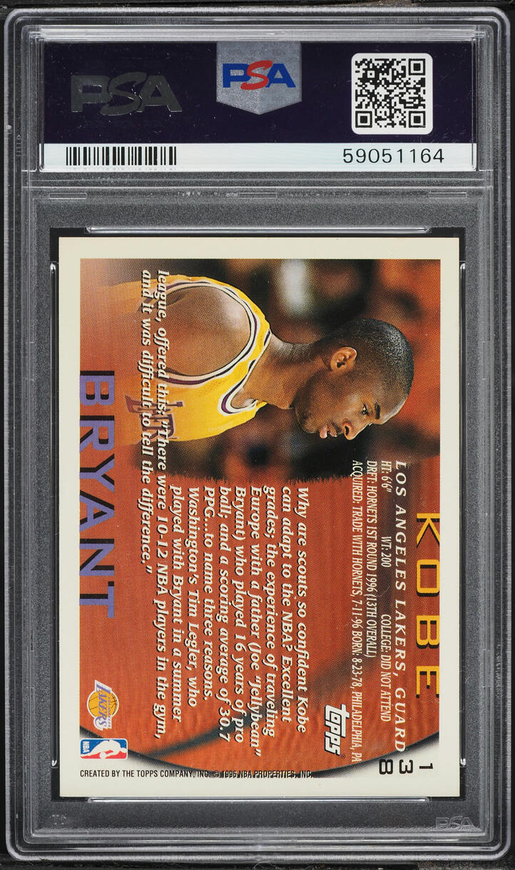 1996 Topps Basketball Kobe Bryant ROOKIE #138 PSA 8 NM-MT