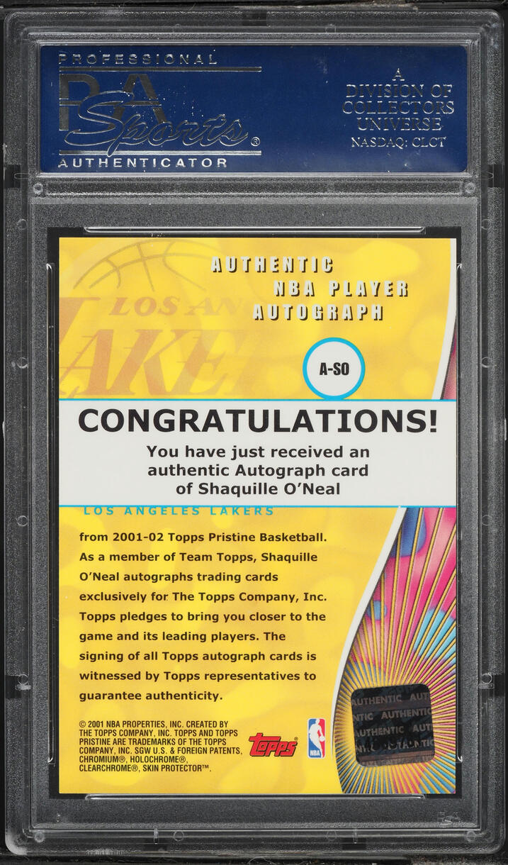 2001 Topps Pristine Shaquille O'Neal AUTO #A-SO PSA 10 GEM MINT