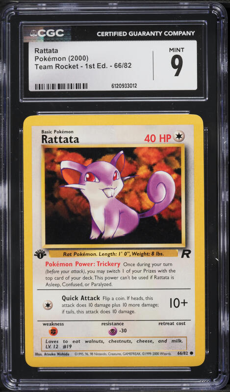 2000 Pokemon Team Rocket 1st Edition Rattata #66 CGC 9 MINT