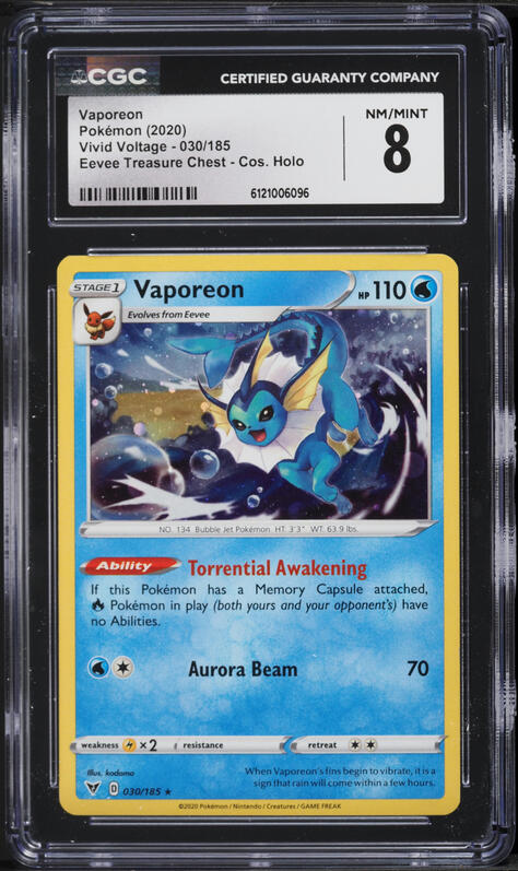 2020 Pokemon Vivid Voltage Eevee Treasure Chest Cos Holo Vaporeon #030 CGC 8 NM-MT