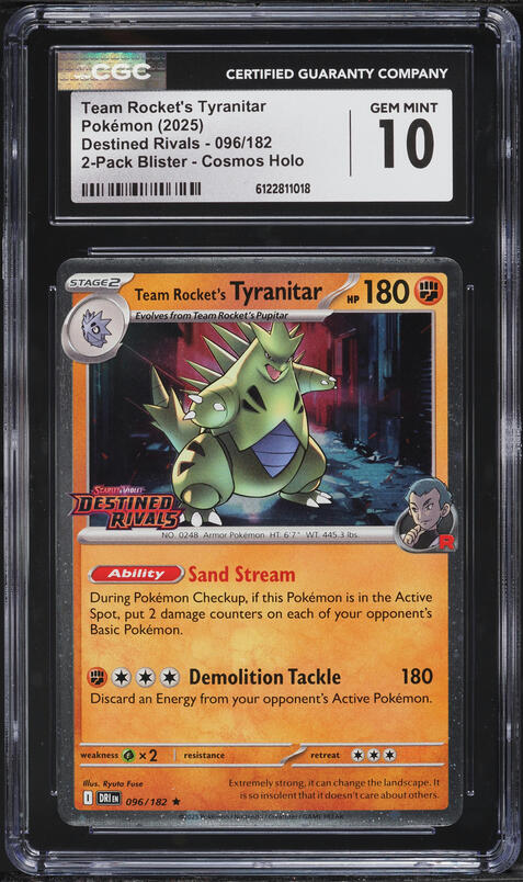 2025 Pokemon SV Destined Rivals 2-Pack Cosmos Holo Team Rocket's Tyranitar #96 CGC 10 GEM MINT