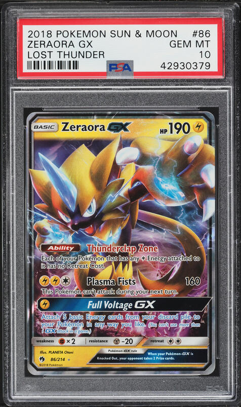 2018 Pokemon Sun & Moon Lost Thunder Zeraora GX #86 PSA 10 GEM