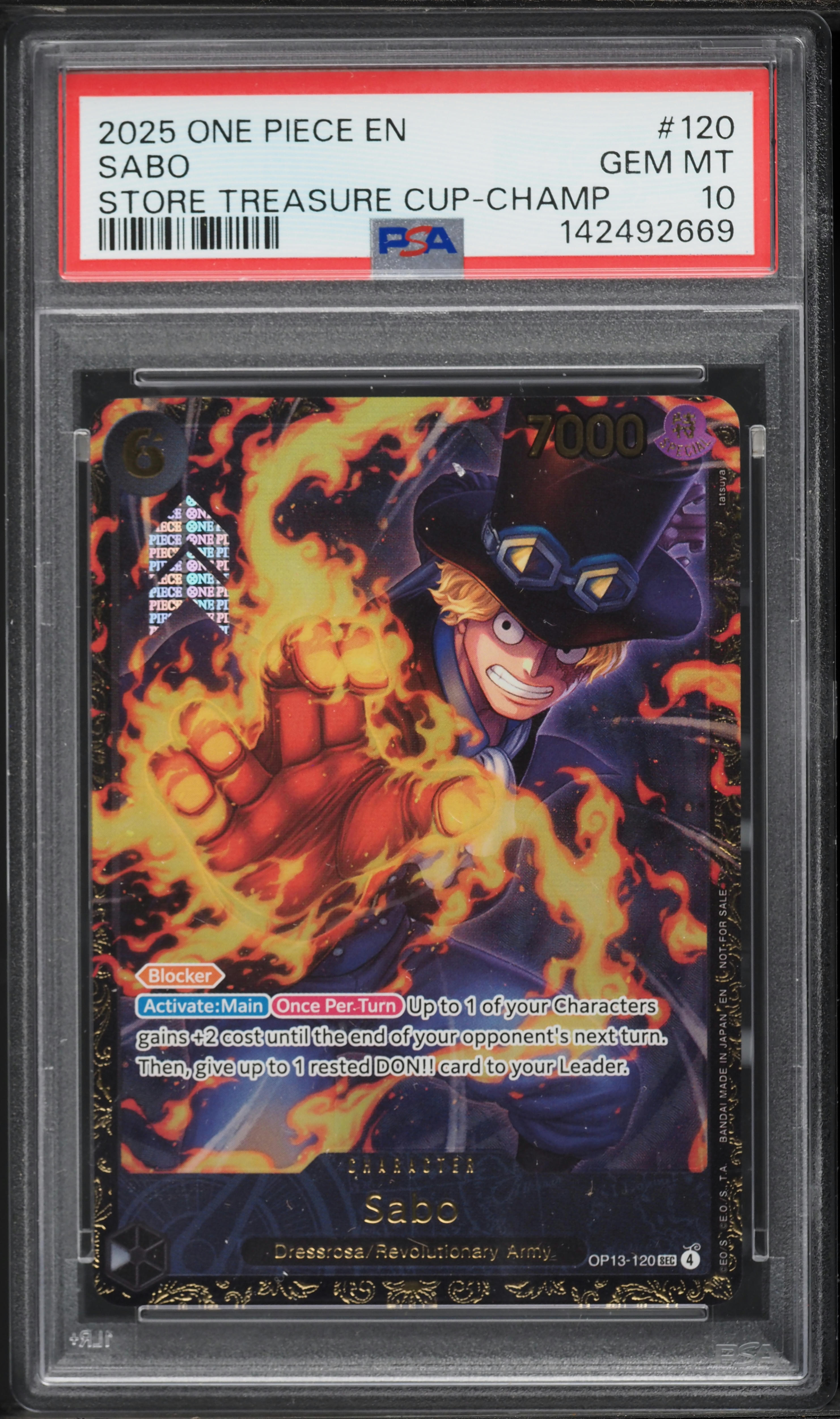 2025 ONE PIECE JP サボ #120 GEM MT PSA10 2025 One Piece Promos Store Treasure Cup Champ Sabo #OP13-120 PSA