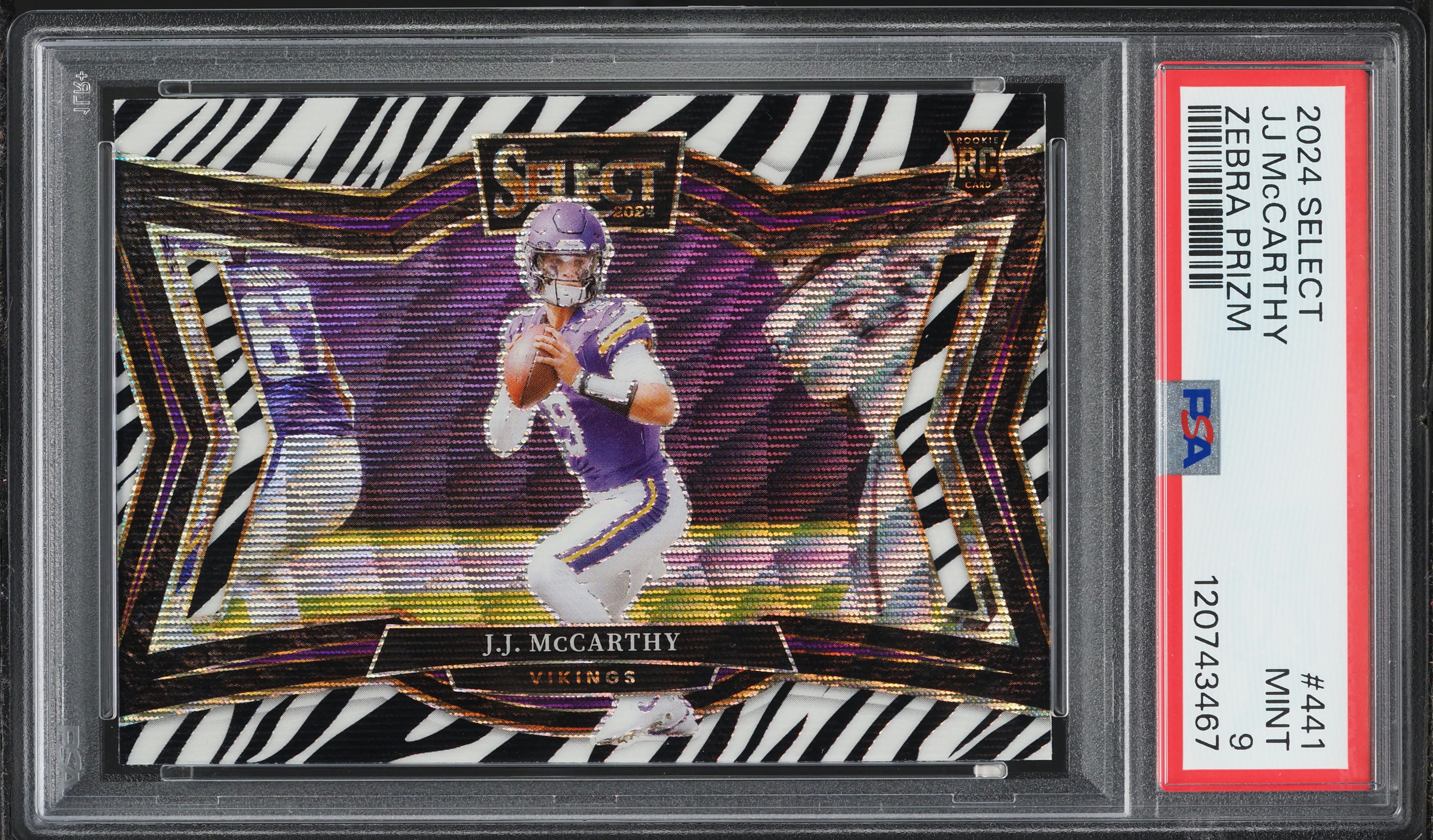2024 Select Field Level Zebra Prizm J.J. McCarthy ROOKIE #441 PSA