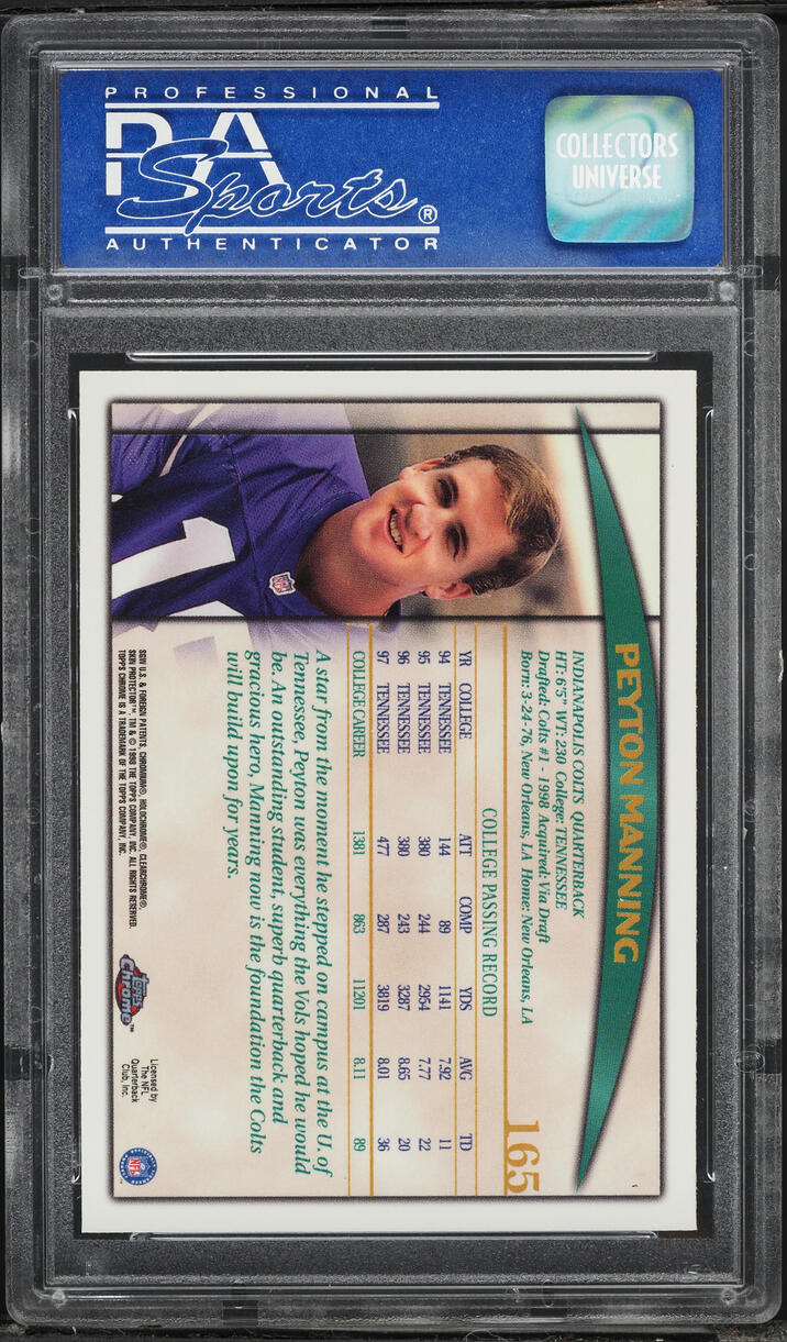 1998 Topps Chrome Peyton Manning ROOKIE #165 PSA 10 GEM MINT