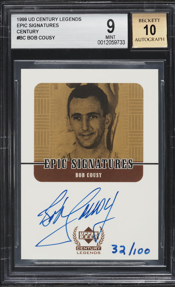 1999 Upper Deck Century Legends Epic Century Bob Cousy AUTO /100 #BC BGS 9 MINT