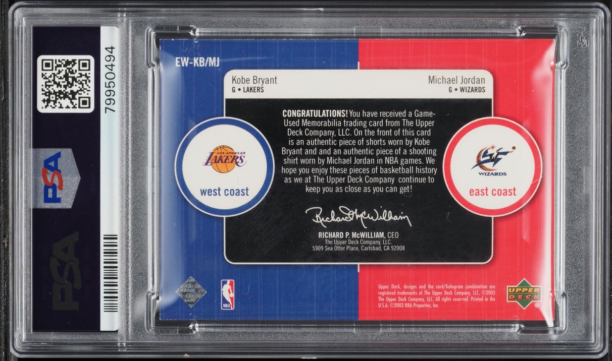 2003 UD East West Coast Kobe Bryant Michael Jordan PATCH #KB/MJ PSA 6 EXMT