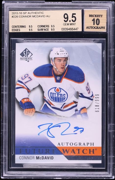 2015 SP Authentic Future Watch Connor McDavid ROOKIE AUTO /999 #226 BGS 9.5 GEM MINT