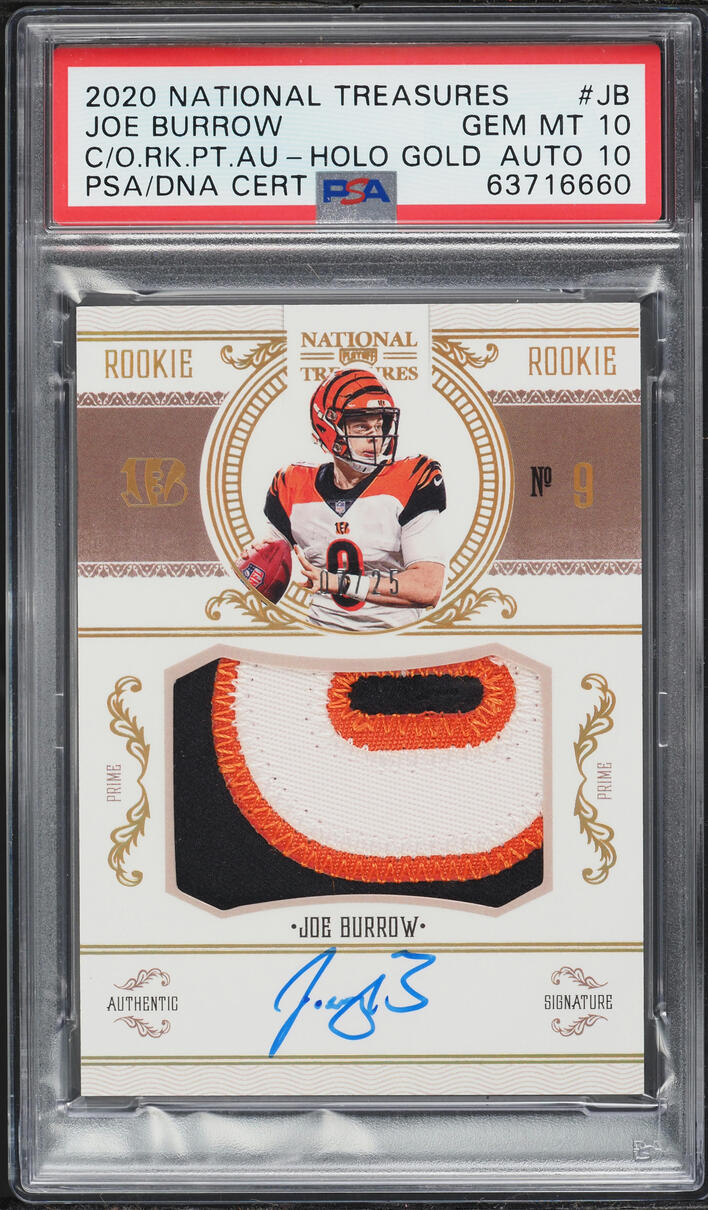 2020 National Treasures Crossover Holo Gold Joe Burrow ROOKIE PATCH AUTO DNA 10 /25 PSA 10 GEM