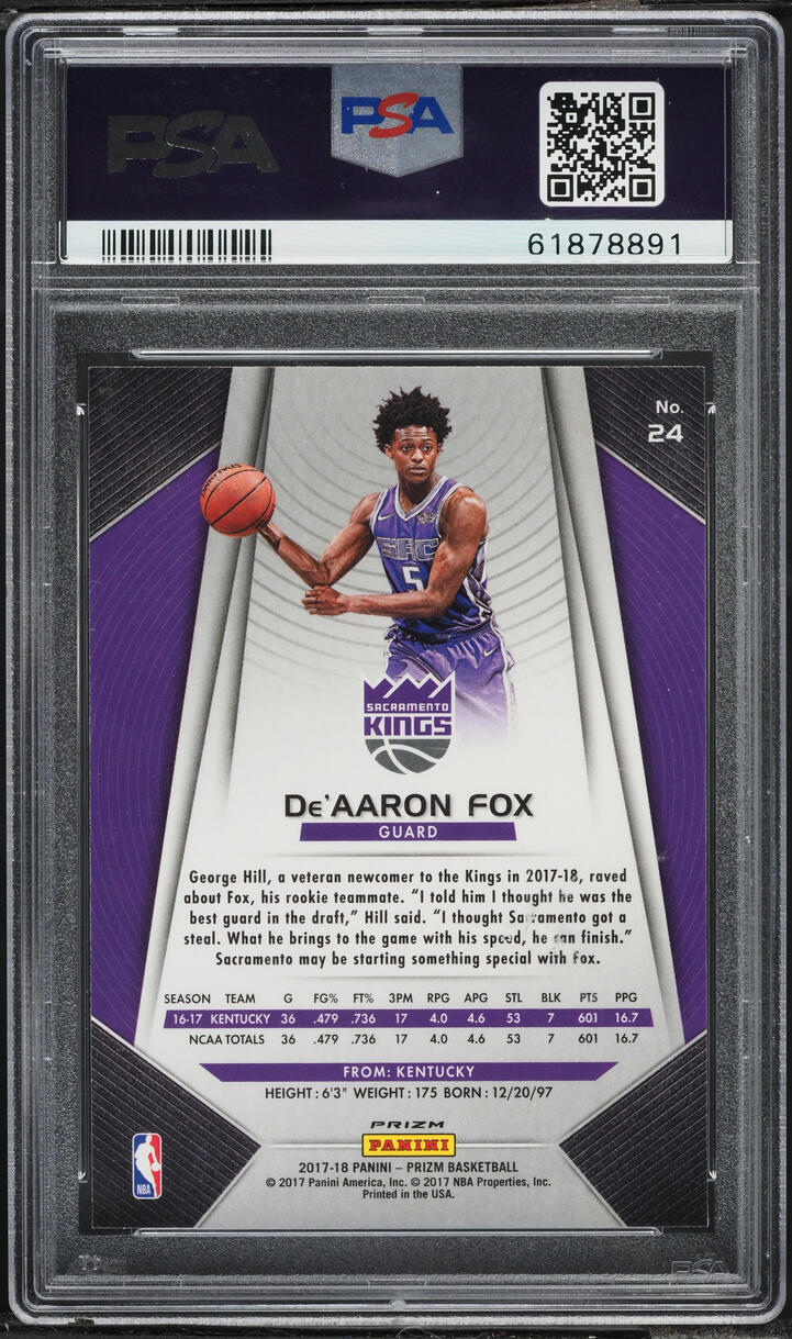 2017 Panini Prizm Silver De'Aaron Fox ROOKIE #24 PSA 10 GEM MINT
