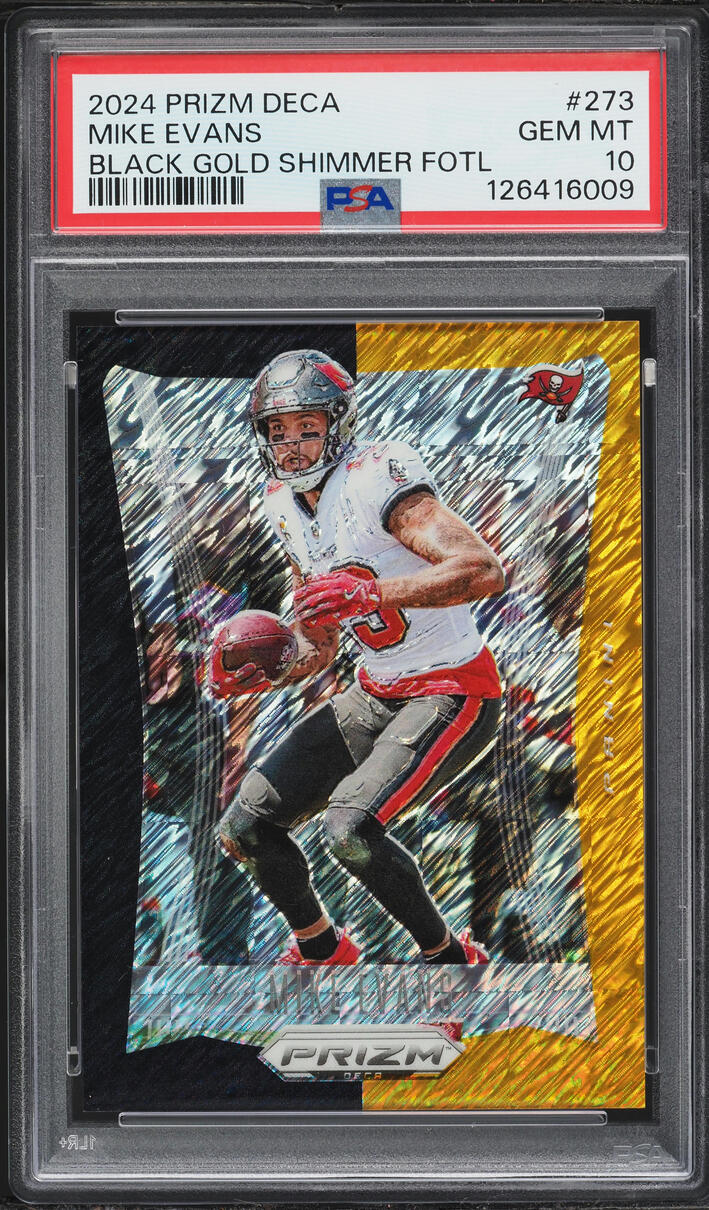 2024 Panini Prizm Deca Black Gold Shimmer FOTL Mike Evans /8 #273 PSA 10 GEM MINT