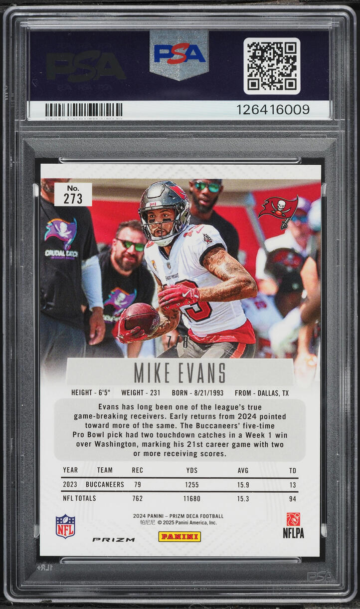 2024 Panini Prizm Deca Black Gold Shimmer FOTL Mike Evans /8 #273 PSA 10 GEM MINT